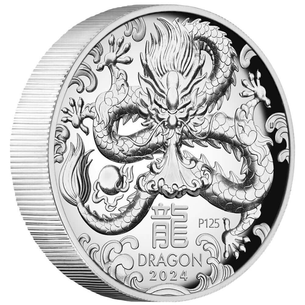 1 oz Silver Coin 2024 $1 Australian Lunar Series III Year of the Dragon Proof HR