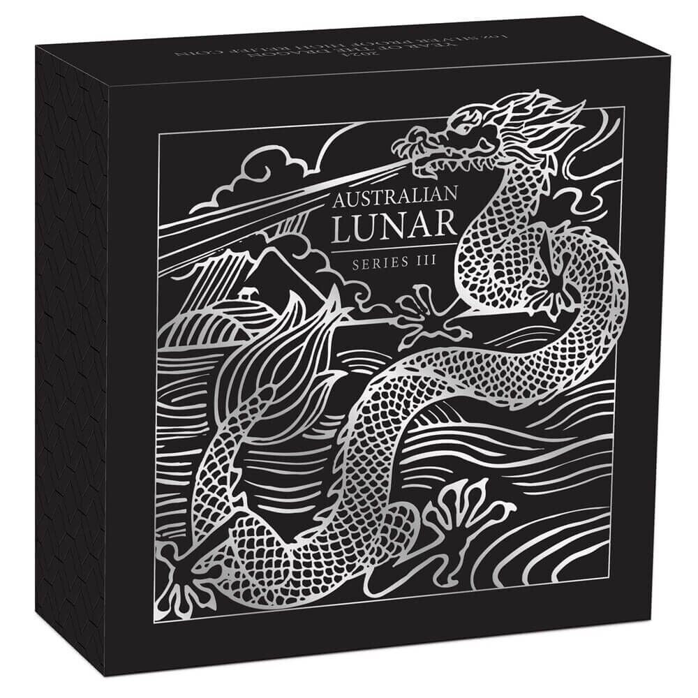 1 oz Silver Coin 2024 $1 Australian Lunar Series III Year of the Dragon Proof HR