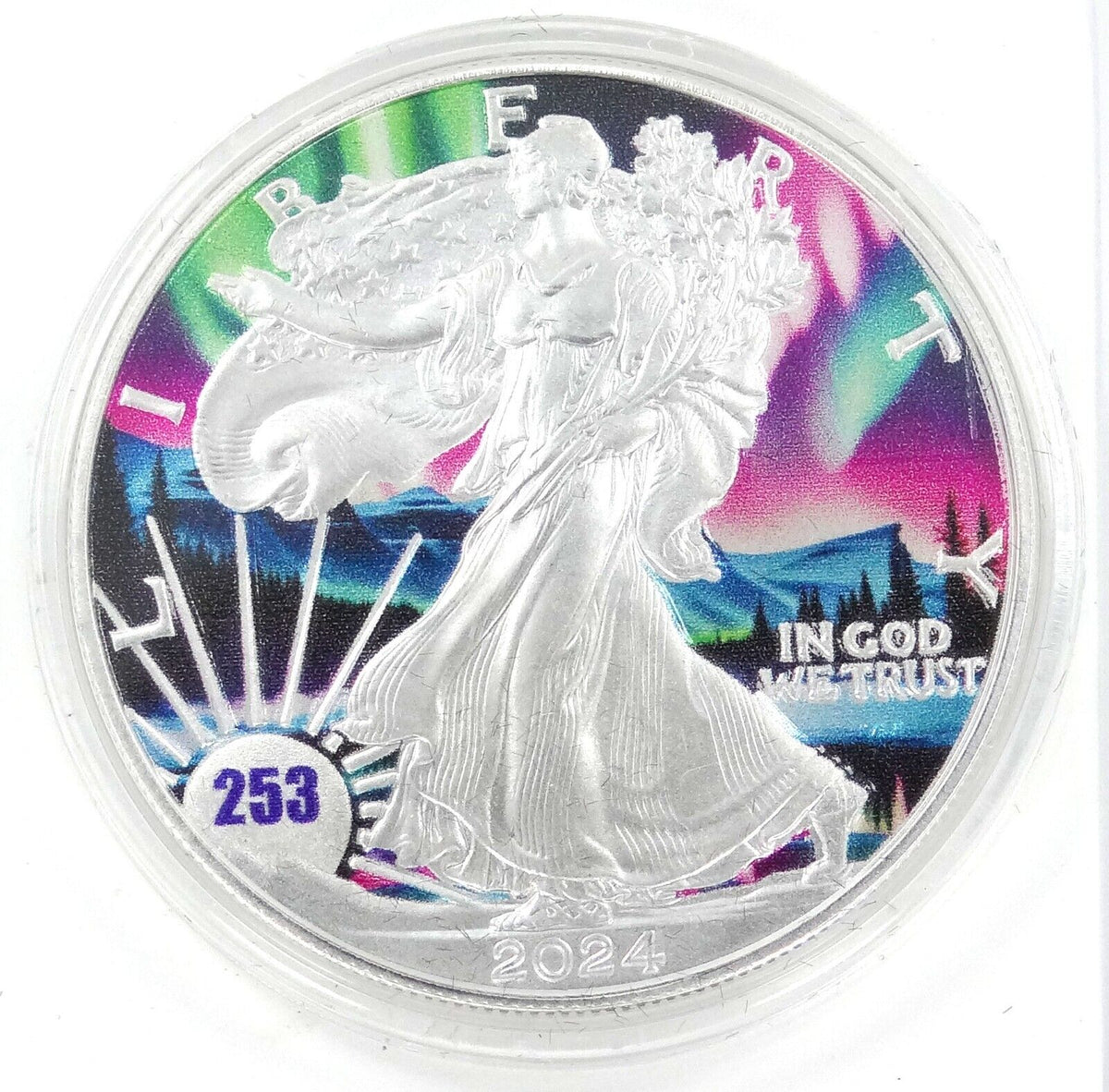 1 oz Silver Coin 2024 American Eagle Northern Lights in Capsule Number 253/300