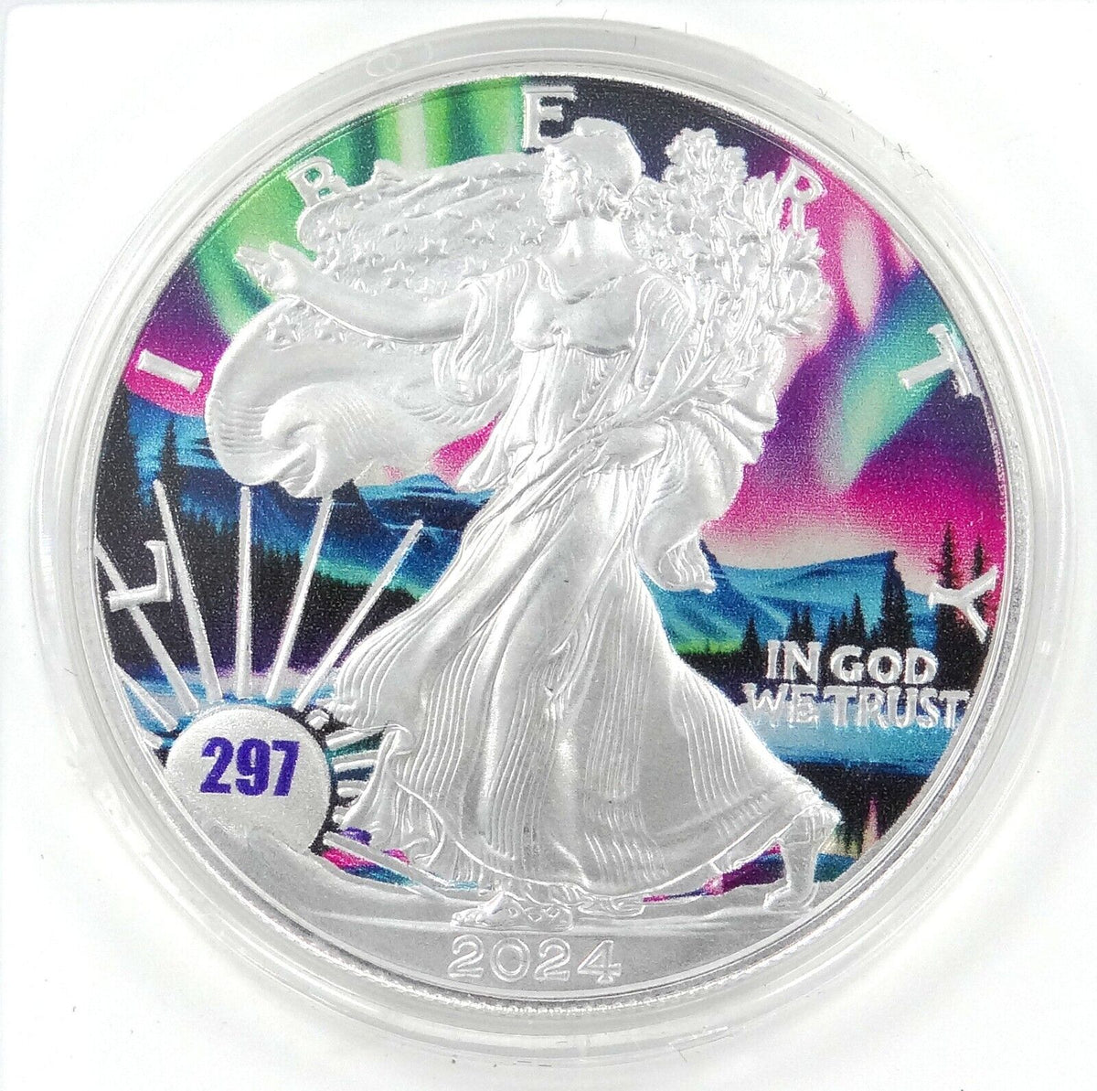 1 oz Silver Coin 2024 American Eagle Northern Lights in Capsule Number 297/300