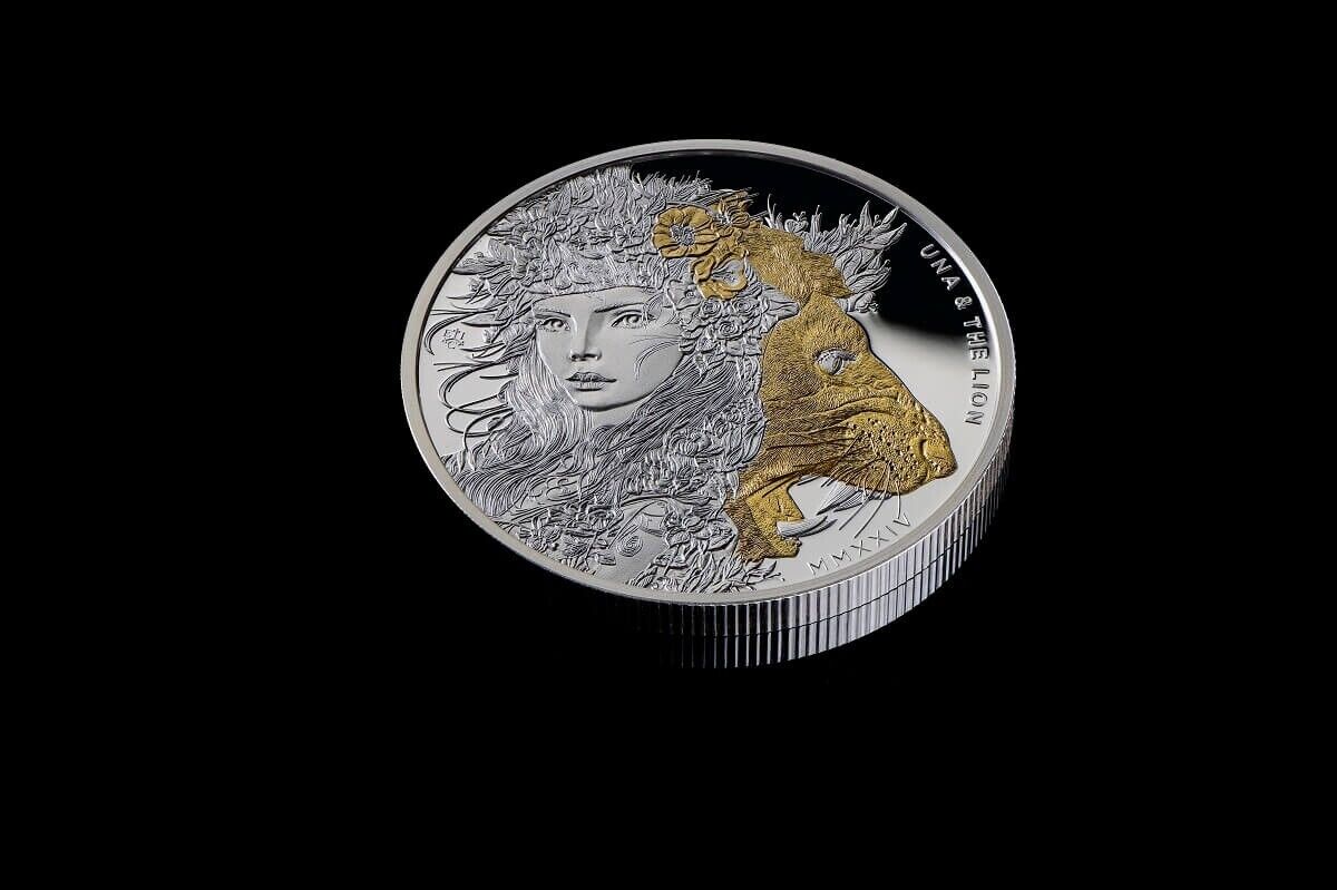 1 oz Silver Coin 2024 St. Helena £1 Una &amp; The Lion Silver w/ Gold Gilded Proof-classypw.com-2