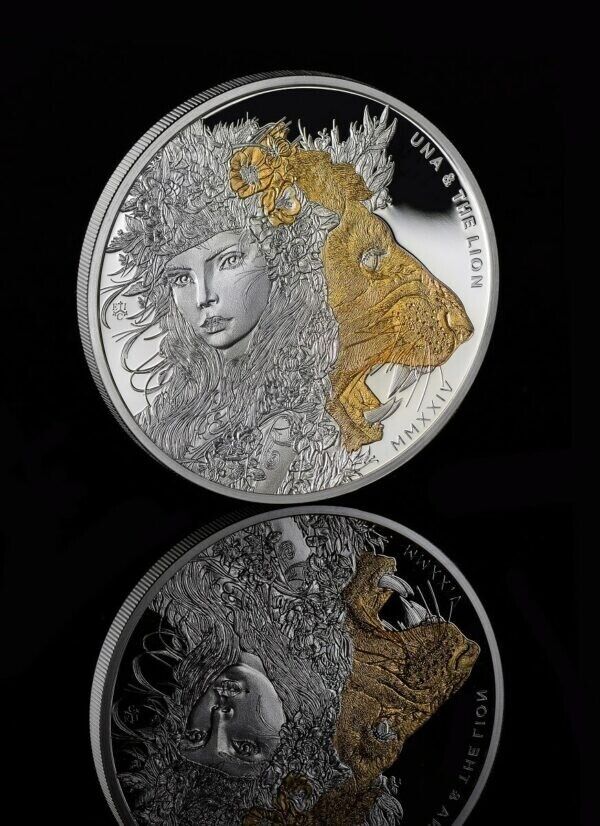 1 oz Silver Coin 2024 St. Helena £1 Una &amp; The Lion Silver w/ Gold Gilded Proof-classypw.com-3