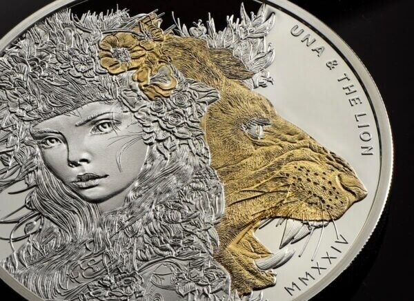 1 oz Silver Coin 2024 St. Helena £1 Una &amp; The Lion Silver w/ Gold Gilded Proof-classypw.com-4