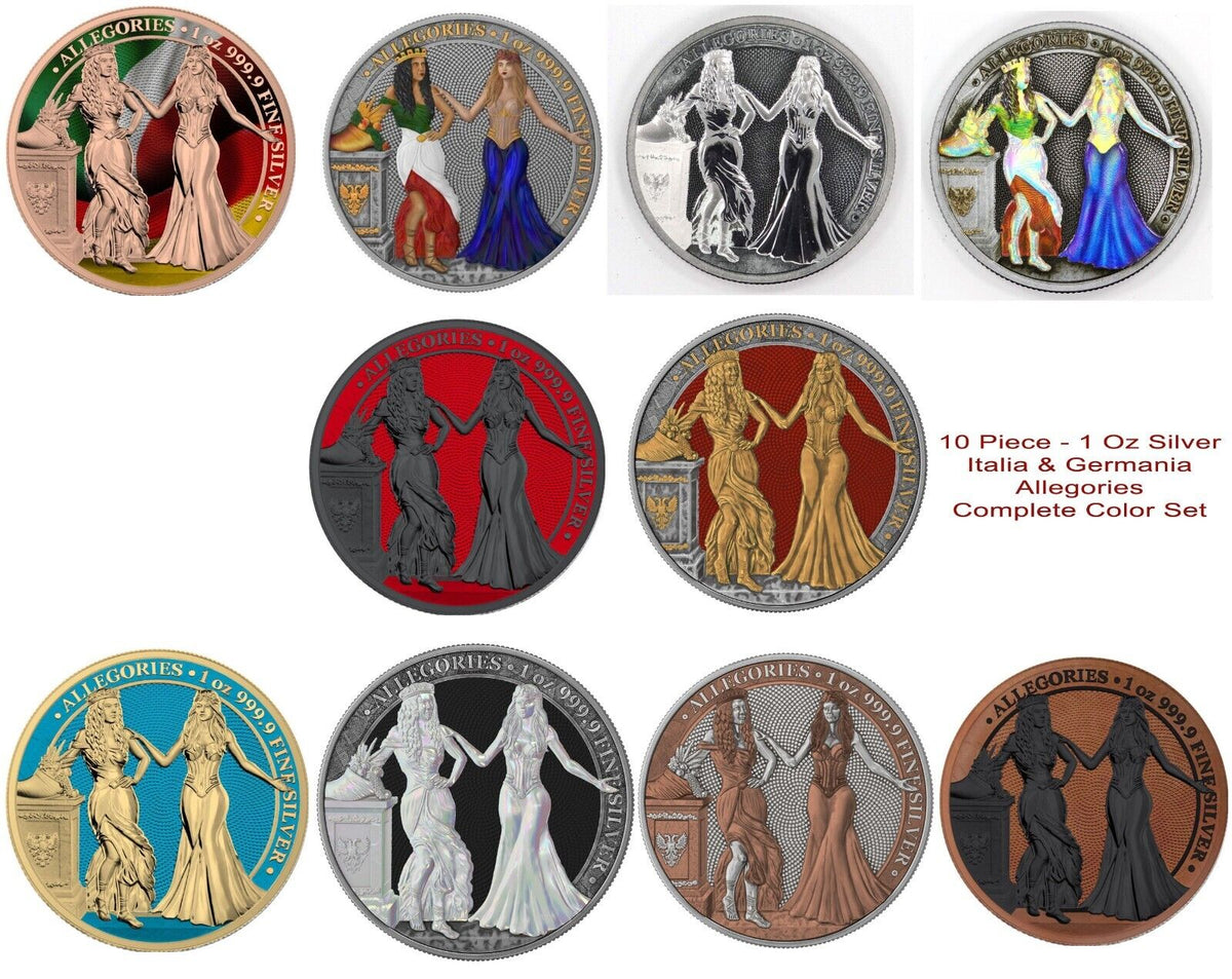 10 - 1 Oz Silver Coin 2020 5 Mark Italia &amp; Germania Allegories - Full Color Set-classypw.com-1