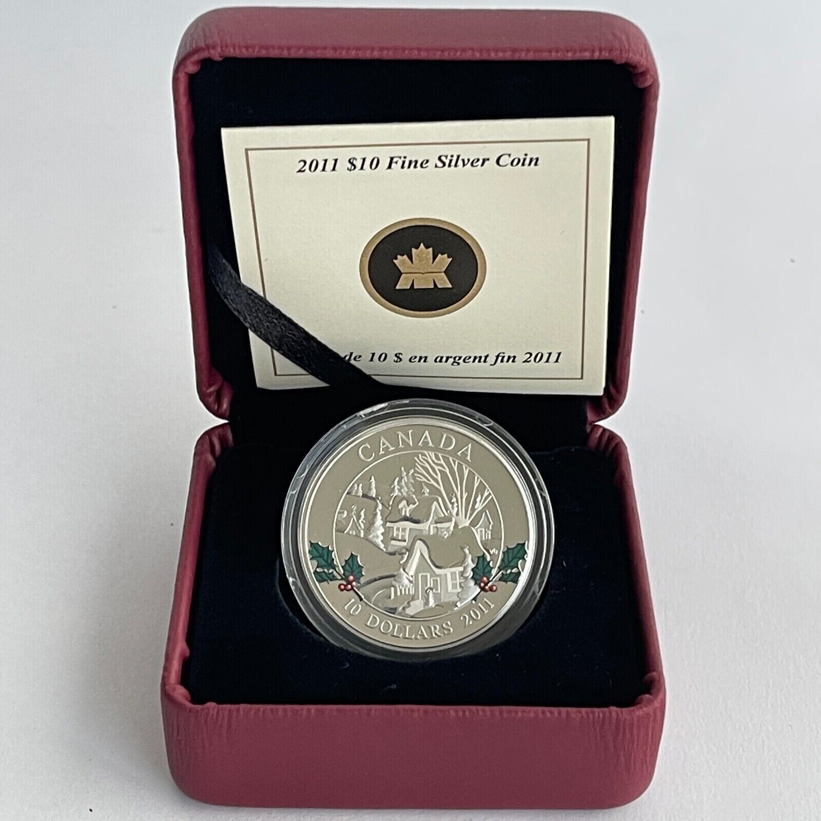 1/2 Oz Silver Coin 2011 $10 Canada Proof Color Winter Town