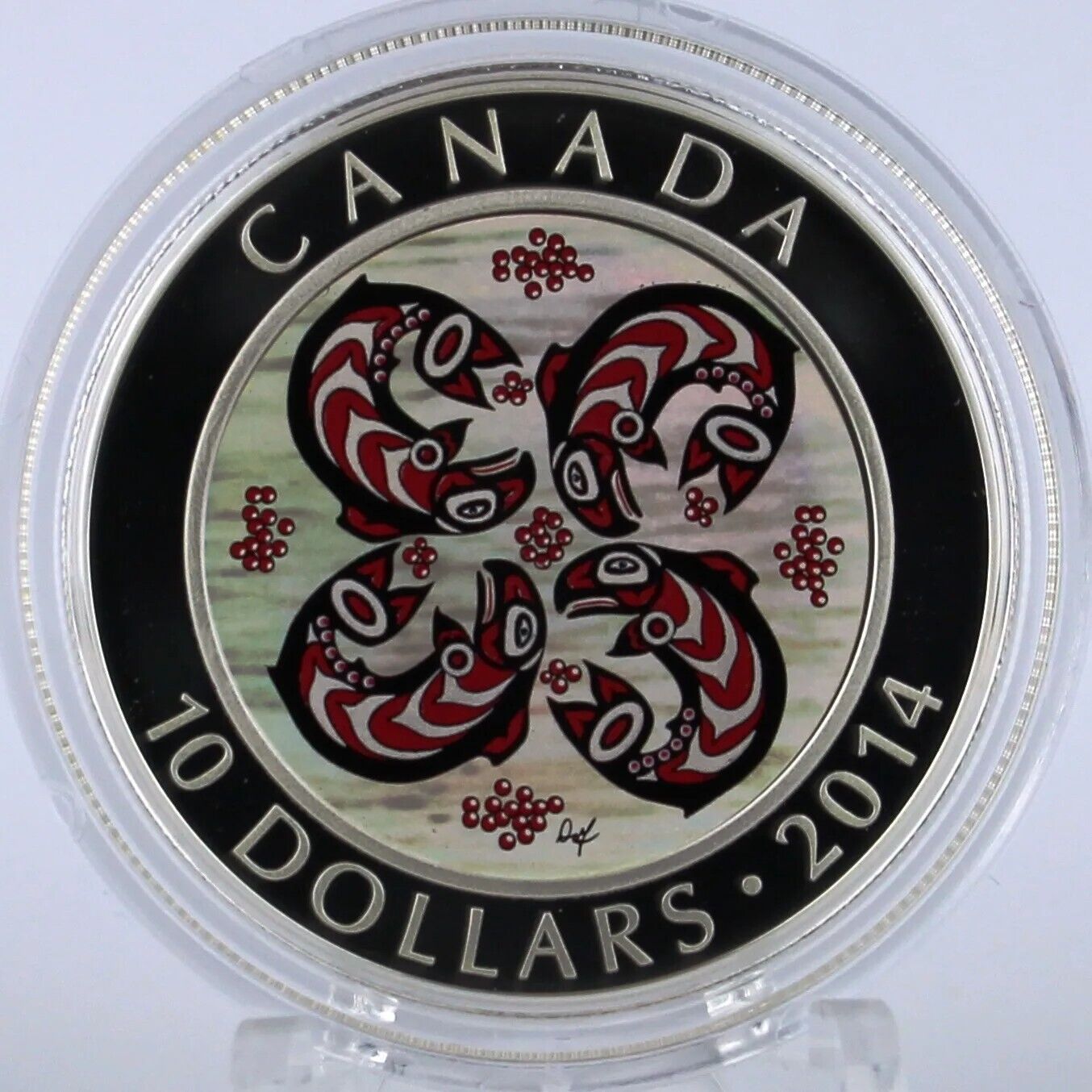 1/2 Oz Silver Coin 2014 $10 Canada First Nations Art: Salmon Fish Hologram