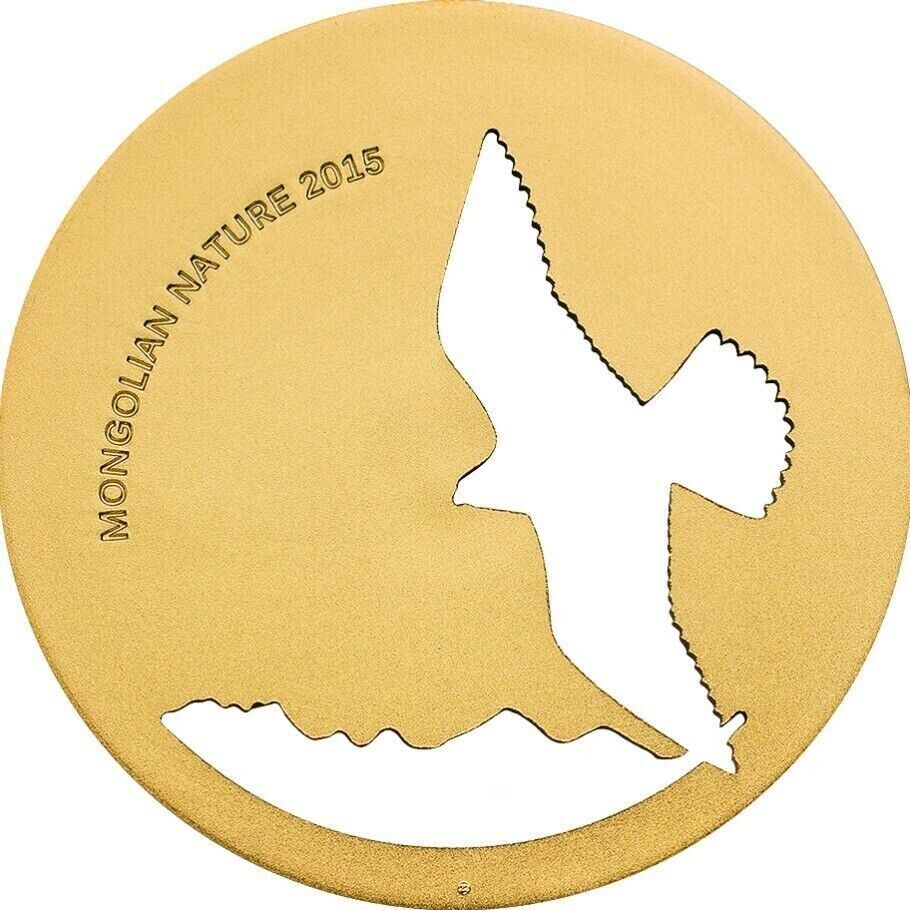 1/2 Oz Silver Coin 2015 Mongolia 500 Togrog Mongolian Nature Falcon Gilded-classypw.com-1
