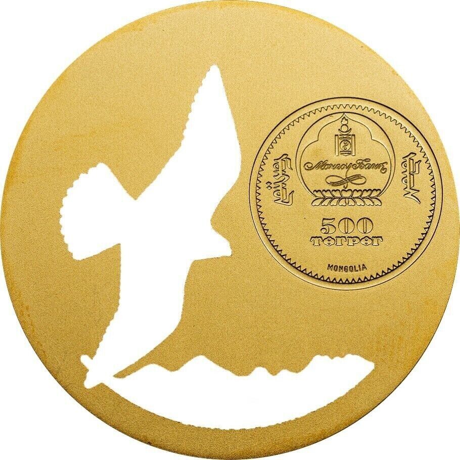 1/2 Oz Silver Coin 2015 Mongolia 500 Togrog Mongolian Nature Falcon Gilded-classypw.com-1