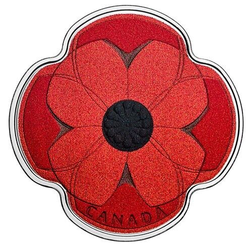 1/2 Oz Silver Coin 2019 $10 Canada Color Proof Remembrance Day Poppy Shape-classypw.com-1