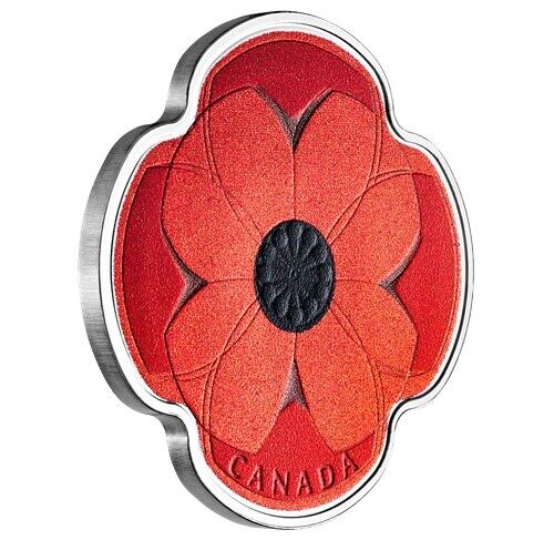 1/2 Oz Silver Coin 2019 $10 Canada Color Proof Remembrance Day Poppy Shape-classypw.com-2