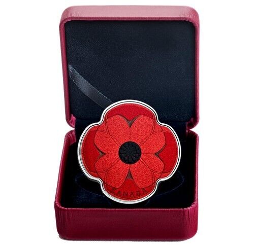 1/2 Oz Silver Coin 2019 $10 Canada Color Proof Remembrance Day Poppy Shape-classypw.com-4