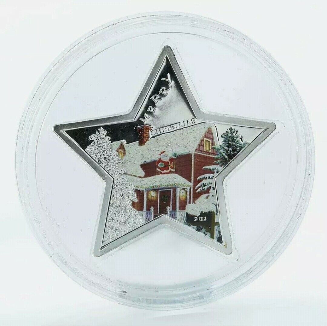 15g Silver Coin 2012 $5 Samoa Proof Coin - Merry Christmas Star Color Glitter-classypw.com-1