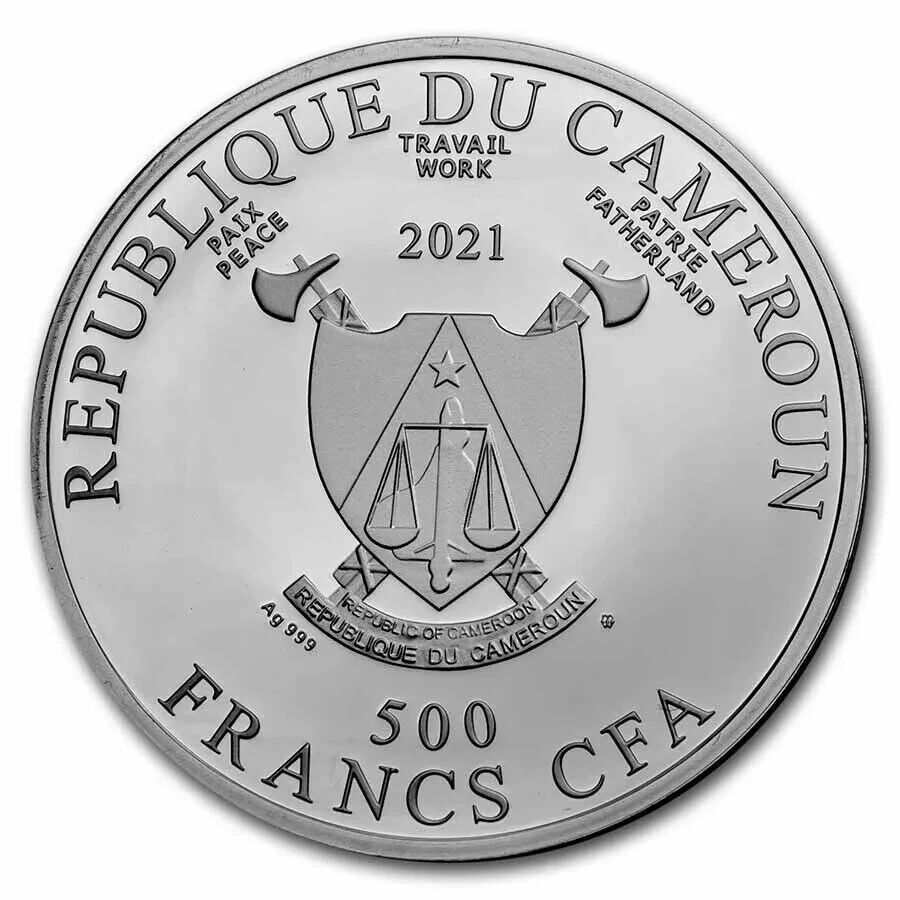 17.50g Silver Coin 2021 Cameroon Albrecht Durer: Wing Of A European Roller-classypw.com-2