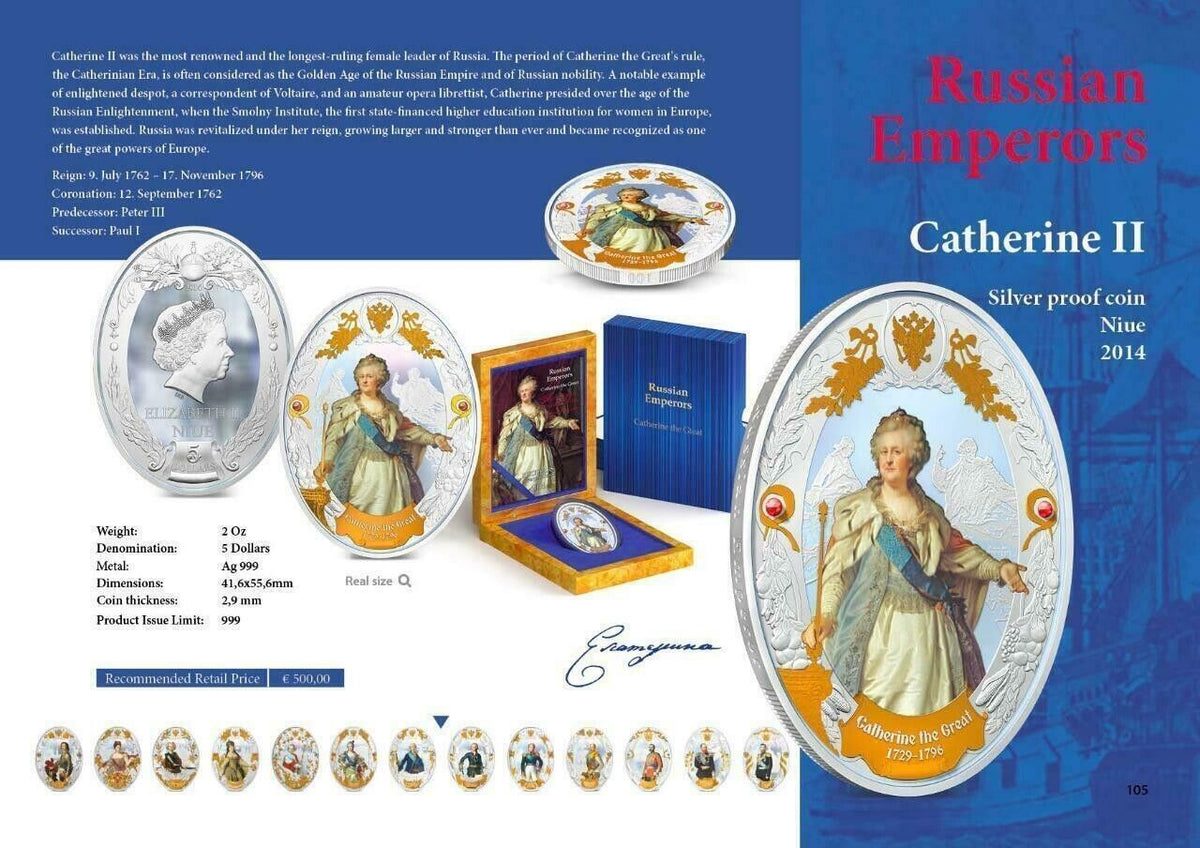 2 Oz Silver Coin 2014 Niue $5 Russian Emperors Proof Coin Catherine II The Great-classypw.com-6