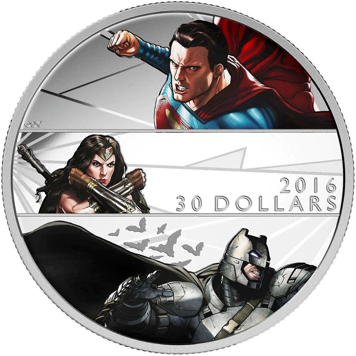 2 Oz Silver Coin 2016 $30 Canada Batman V Superman Wonder Woman Dawn of Justice