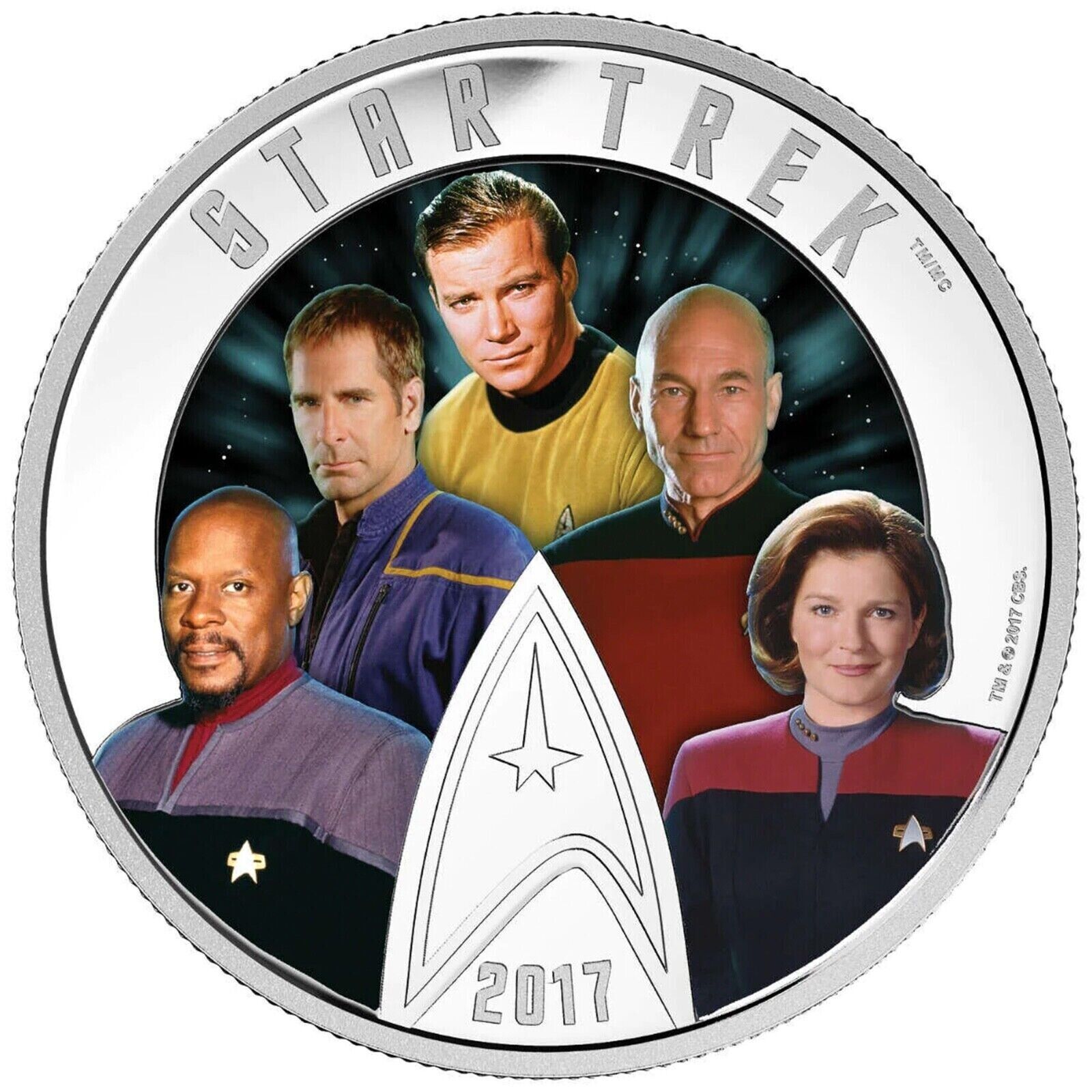 2 Oz Silver Coin 2017 $30 Canada Star Trek Five Captains Picard Kirk Glow Dark
