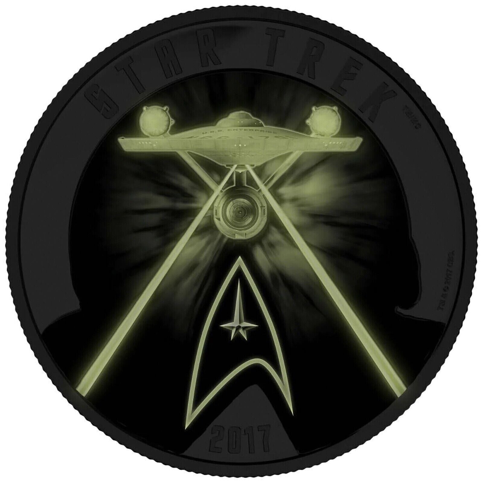 2 Oz Silver Coin 2017 $30 Canada Star Trek Five Captains Picard Kirk Glow Dark