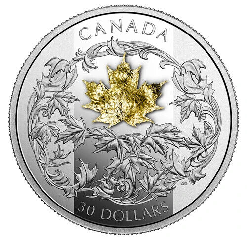 2 Oz Silver Coin 2018 Canada $30 Golden Maple Leaf with 1g 18k Gold Leaf-classypw.com-1