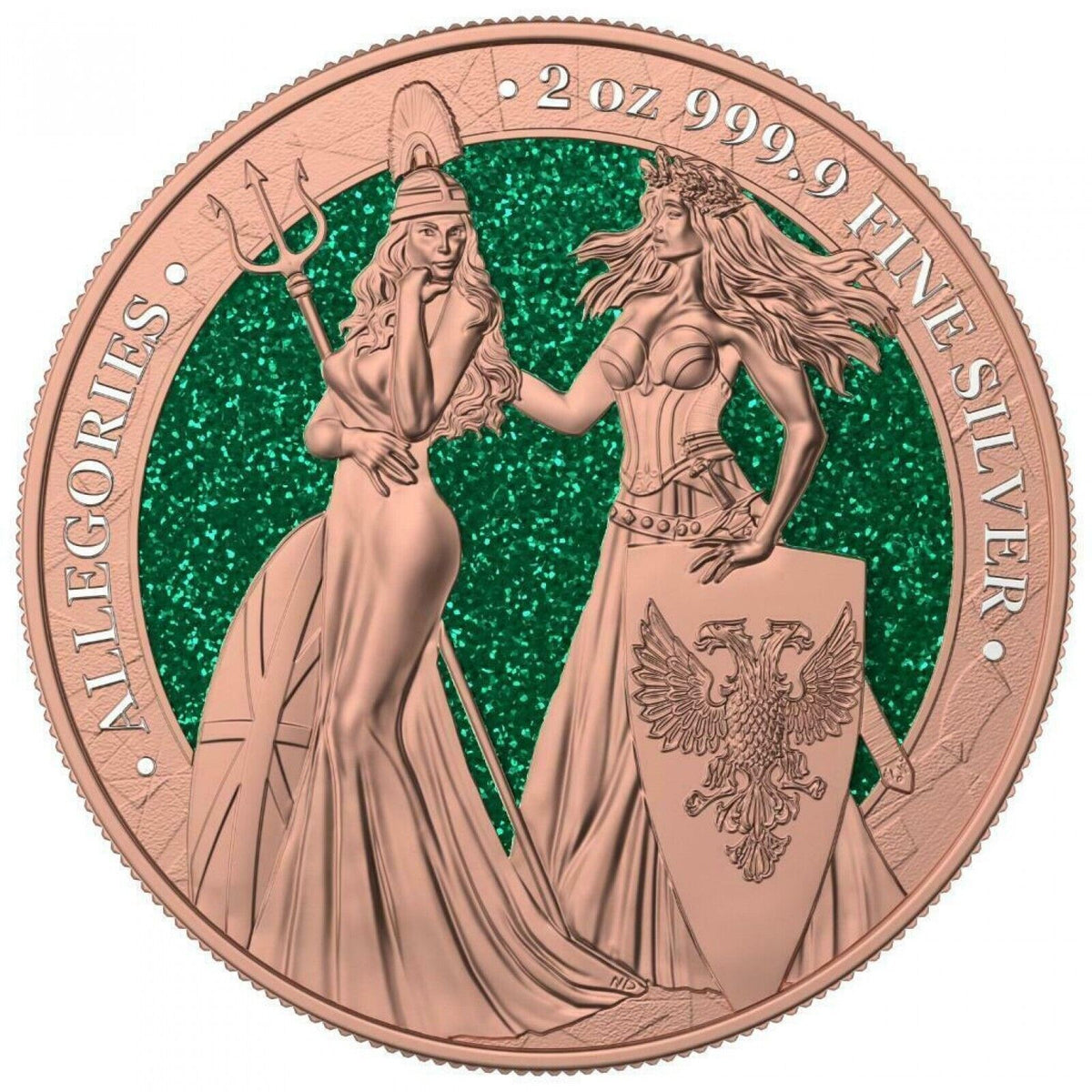 2 Oz Silver Coin 2019 10 Mark Britannia &amp; Germania- Gilded Green Diamond Dust-classypw.com-1