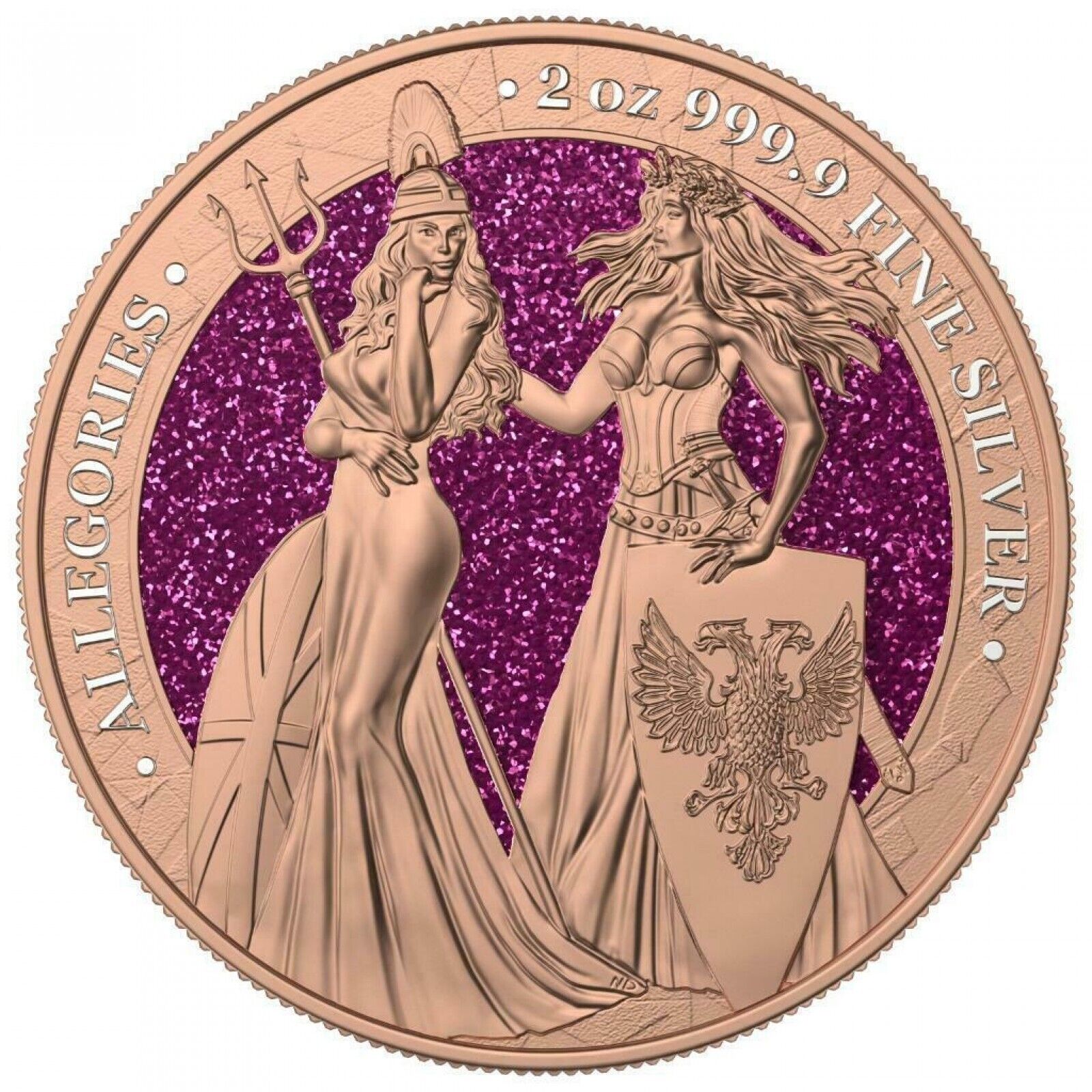 2 Oz Silver Coin 2019 10 Mark Britannia & Germania- Gilded Pink Diamond Dust-classypw.com-1
