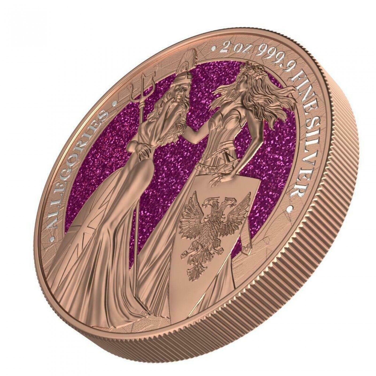 2 Oz Silver Coin 2019 10 Mark Britannia & Germania- Gilded Pink Diamond Dust