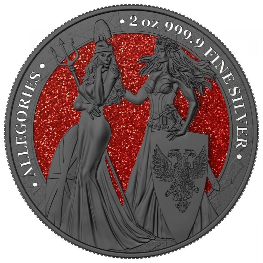 2 Oz Silver Coin 2019 10 Mark Britannia &amp; Germania- Ruthenium &amp; Red Diamond Dust-classypw.com-1