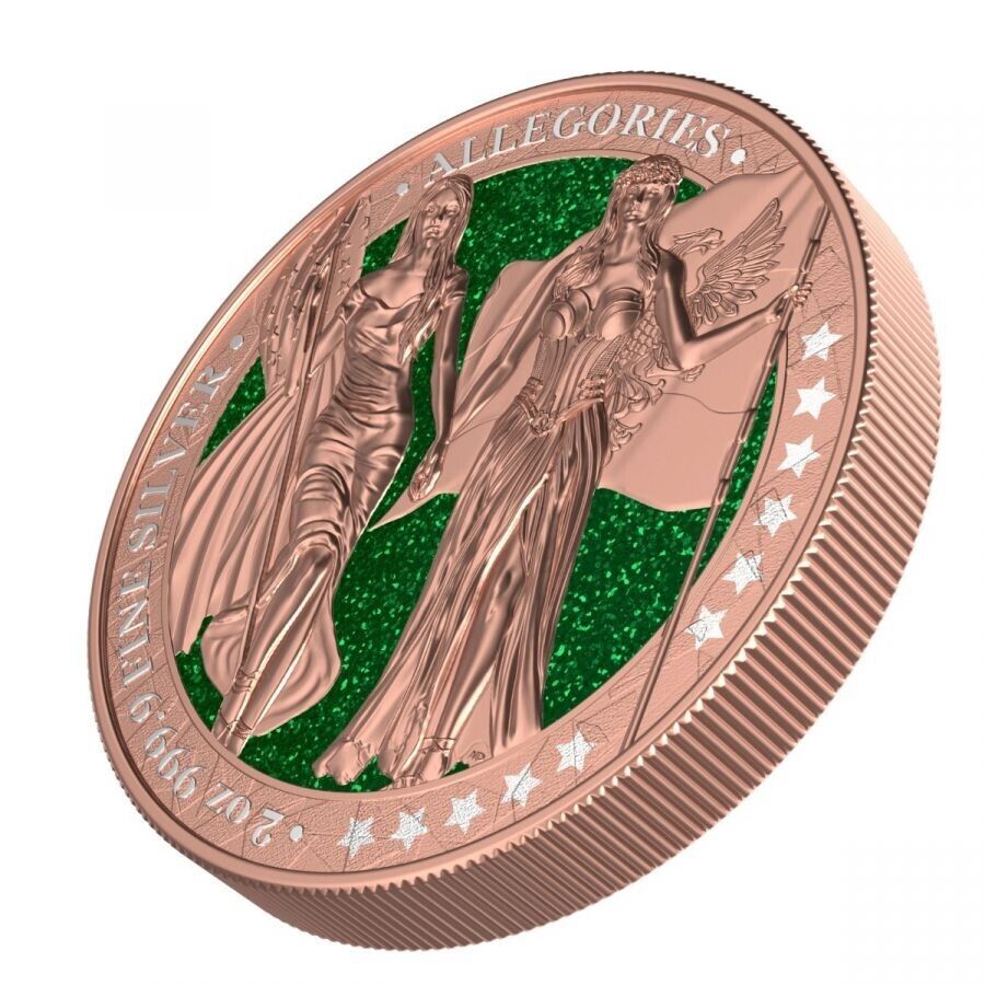2 Oz Silver Coin 2019 10 Mark Columbia &amp; Germania - Gilded Green Diamond Dust-classypw.com-2