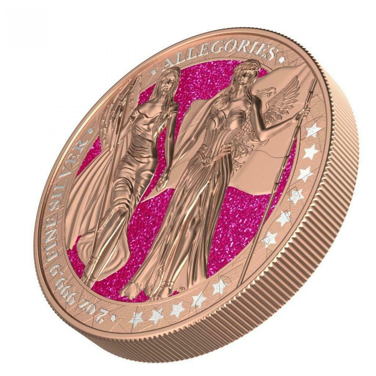 2 Oz Silver Coin 2019 10 Mark Columbia &amp; Germania - Gilded Pink Diamond Dust-classypw.com-2