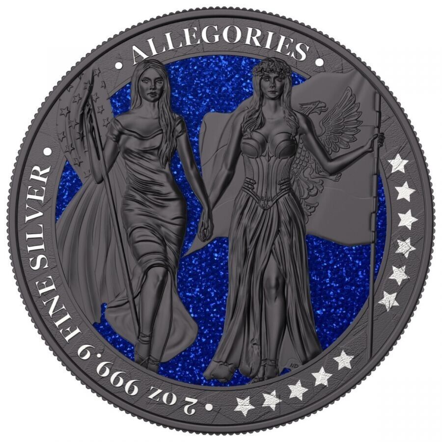 2 Oz Silver Coin 2019 10 Mark Columbia &amp; Germania- Ruthenium &amp; Blue Diamond Dust-classypw.com-1