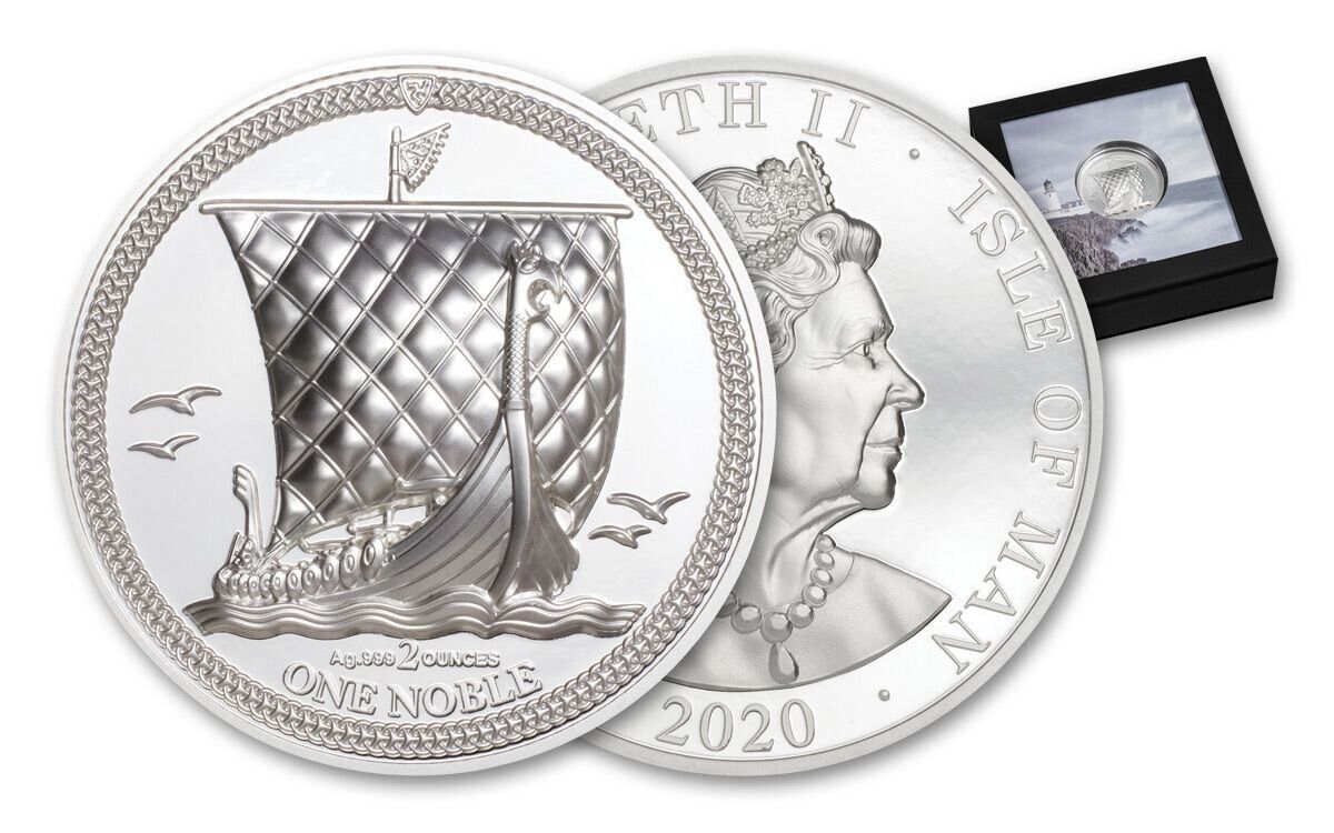 2 Oz Silver Coin 2020 Isle of Man One Noble Piedfort High Relief Proof with Box-classypw.com-4