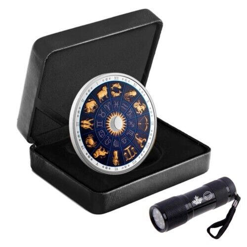 2 Oz Silver Coin 2022 $30 Canada Signs of the Zodiac with UV Black Light OGP-classypw.com-5