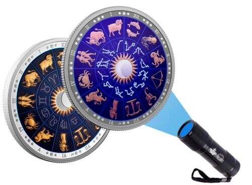 2 Oz Silver Coin 2022 $30 Canada Signs of the Zodiac with UV Black Light OGP-classypw.com-7