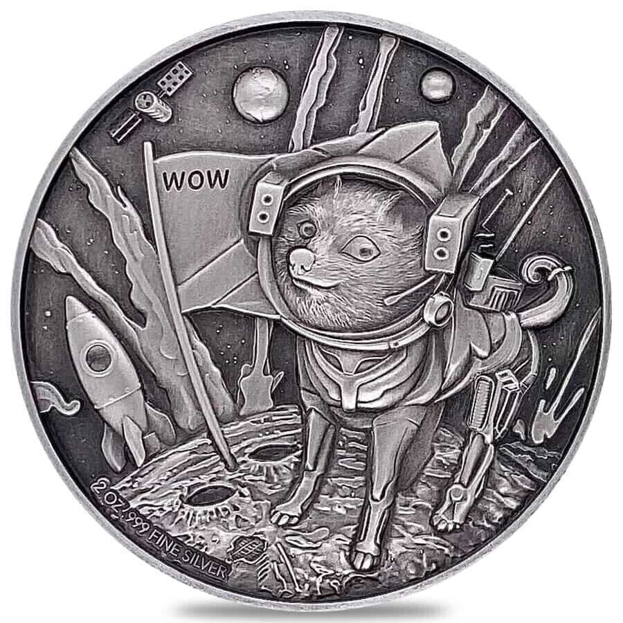 2 Oz Silver Coin 2022 Chad 5000 Francs CFA Doge On The Moon High Relief Coin Wow