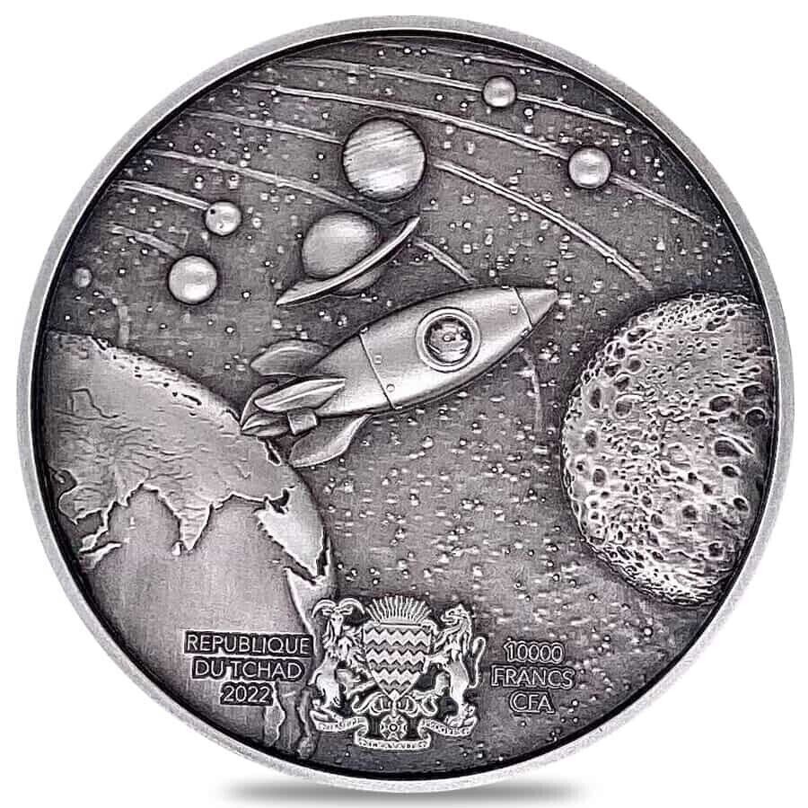 2 Oz Silver Coin 2022 Chad 5000 Francs CFA Doge On The Moon High Relief Coin Wow