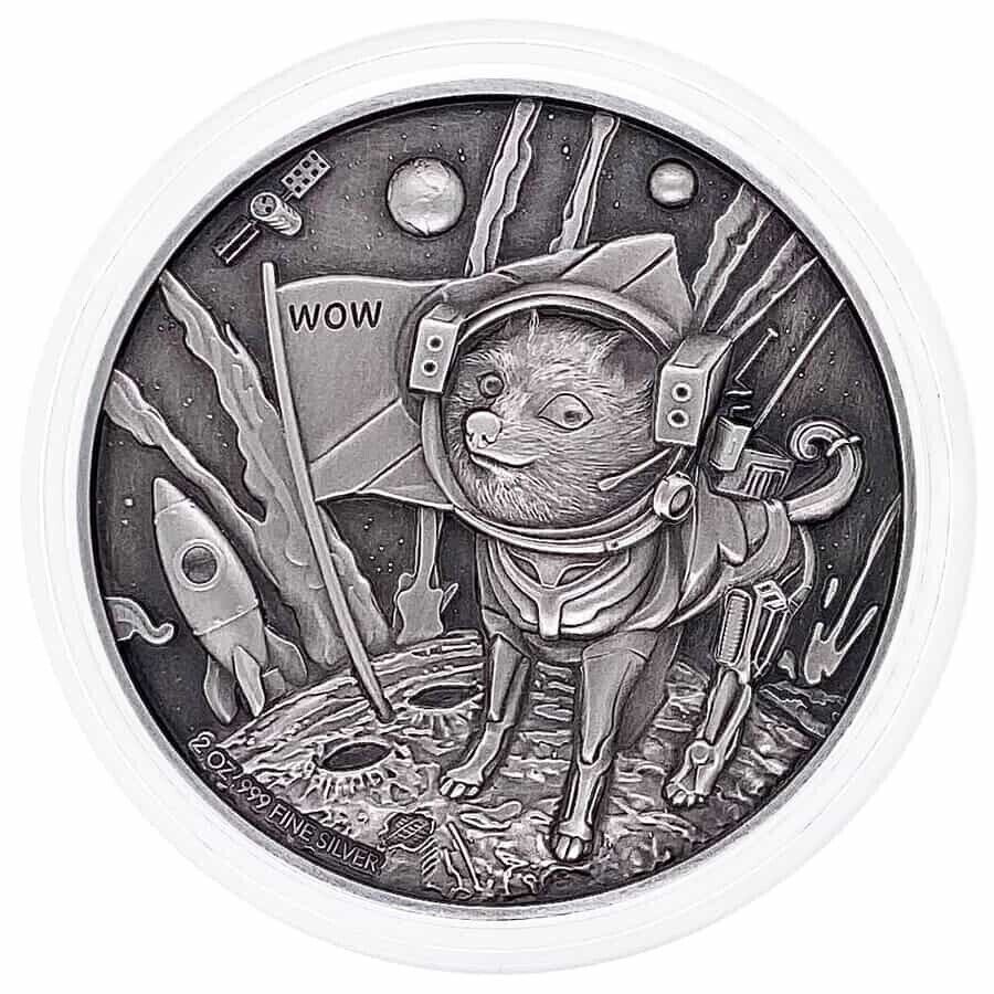 2 Oz Silver Coin 2022 Chad 5000 Francs CFA Doge On The Moon High Relief Coin Wow