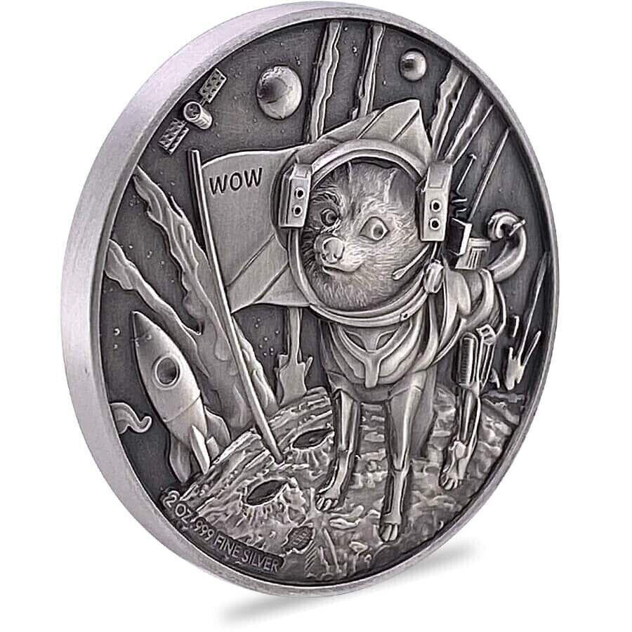 2 Oz Silver Coin 2022 Chad 5000 Francs CFA Doge On The Moon High Relief Coin Wow