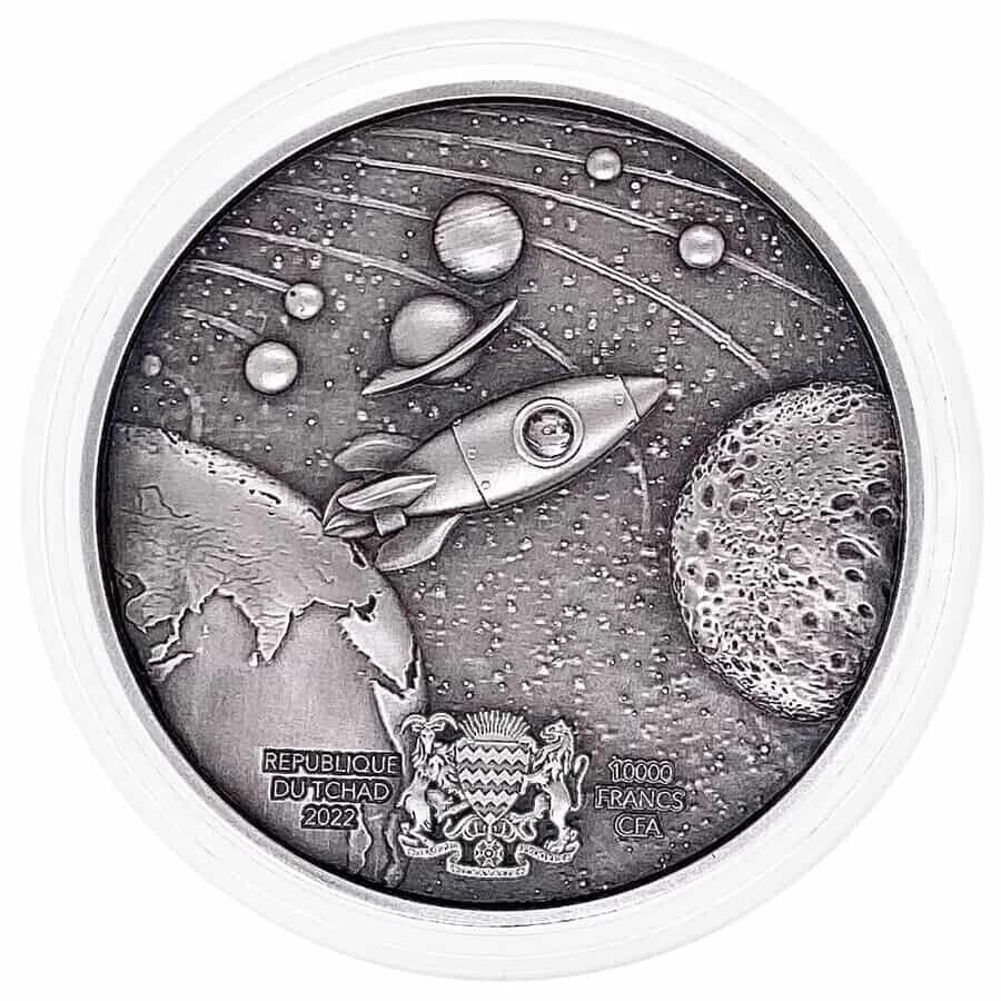 2 Oz Silver Coin 2022 Chad 5000 Francs CFA Doge On The Moon High Relief Coin Wow