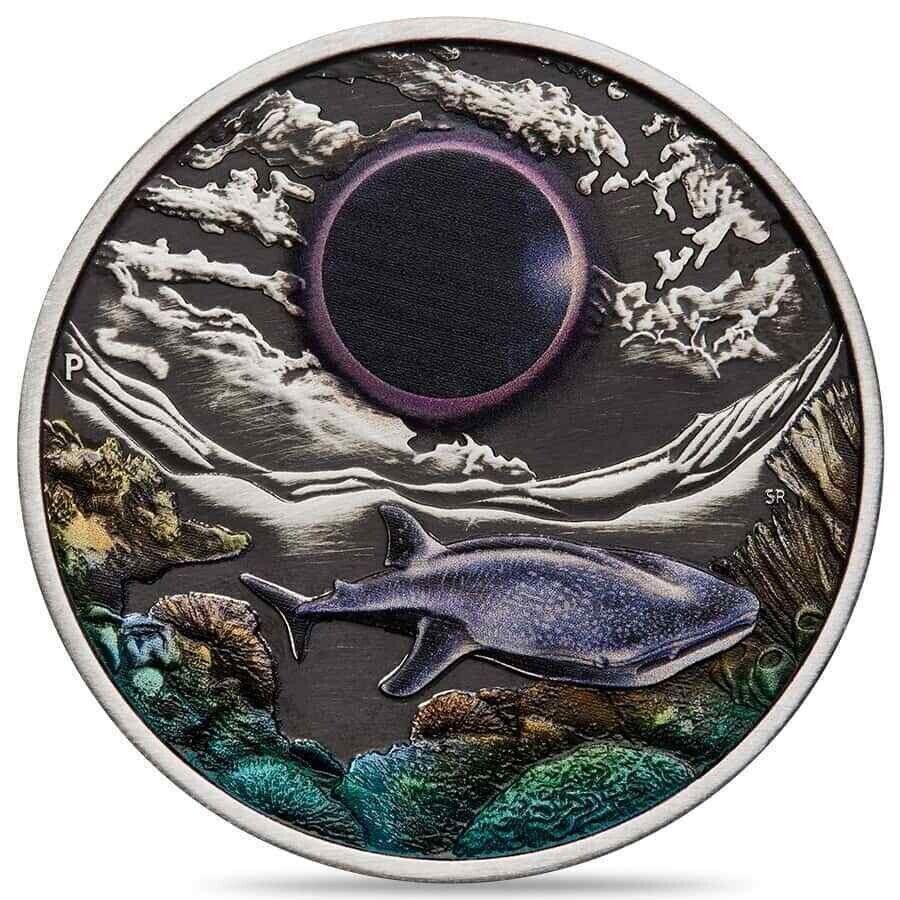 2 Oz Silver Coin 2023 Australia Ningaloo Eclipse Moon Whale Colorized Coin-classypw.com-1
