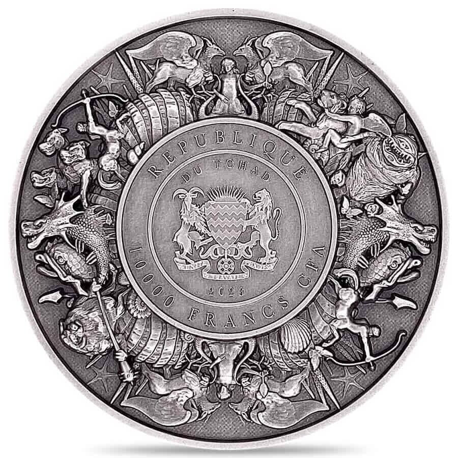 2 Oz Silver Coin 2023 Chad 10000 CFA Mythical Creatures Dragon and Cyclops