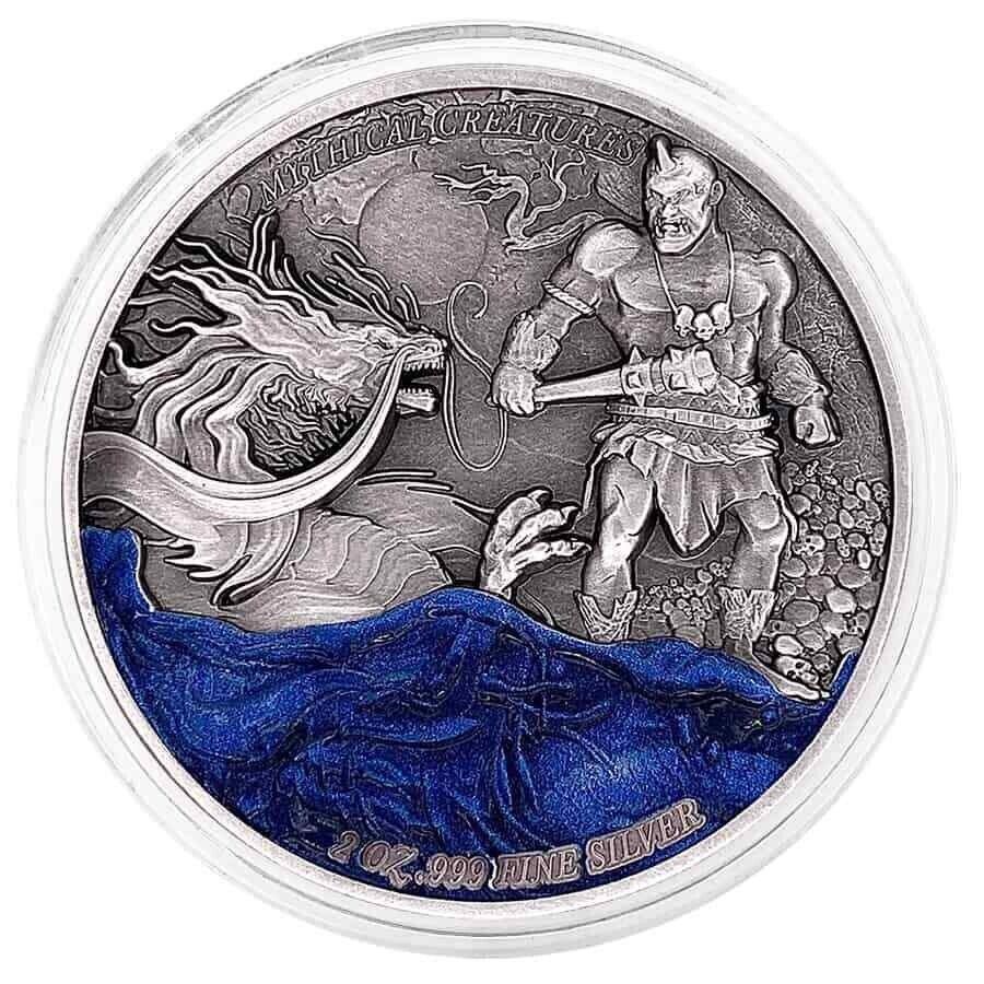 2 Oz Silver Coin 2023 Chad 10000 CFA Mythical Creatures Dragon and Cyclops