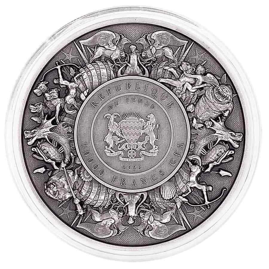 2 Oz Silver Coin 2023 Chad 10000 CFA Mythical Creatures Dragon and Cyclops