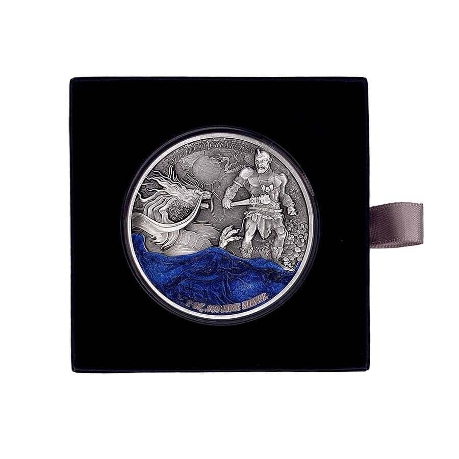 2 Oz Silver Coin 2023 Chad 10000 CFA Mythical Creatures Dragon and Cyclops