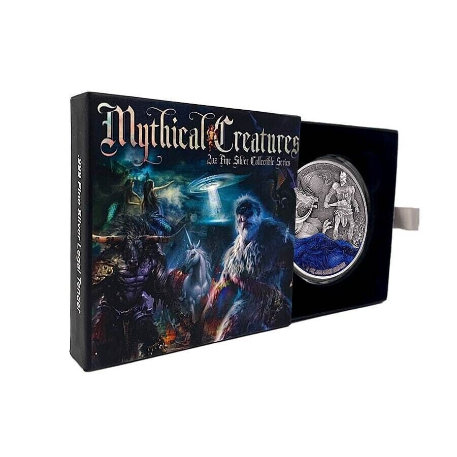 2 Oz Silver Coin 2023 Chad 10000 CFA Mythical Creatures Dragon and Cyclops