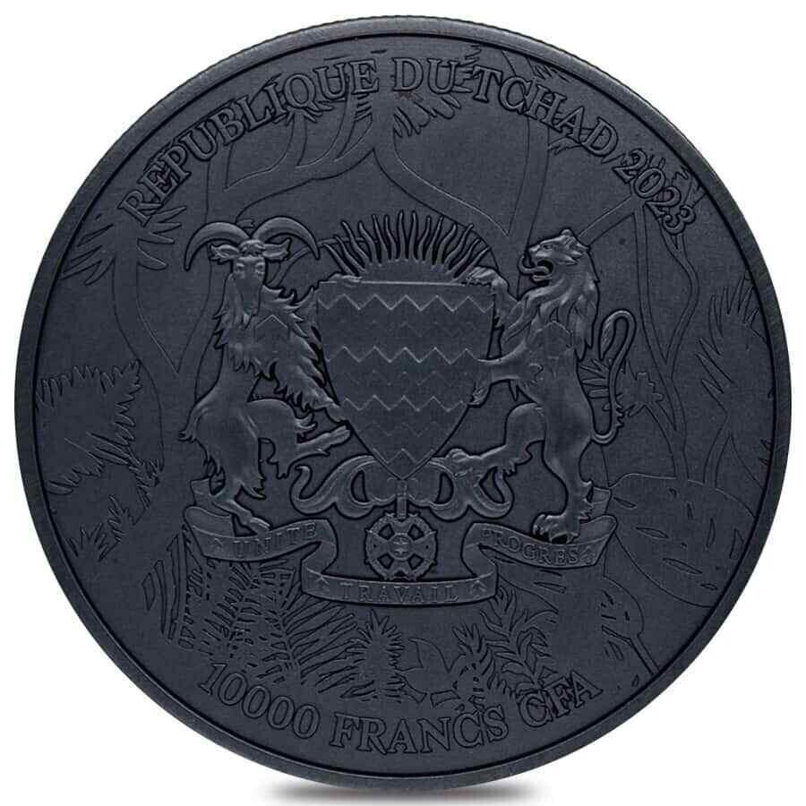 2 Oz Silver Coin 2023 Chad 10000 Francs CFA Black Gorilla High Relief Coin