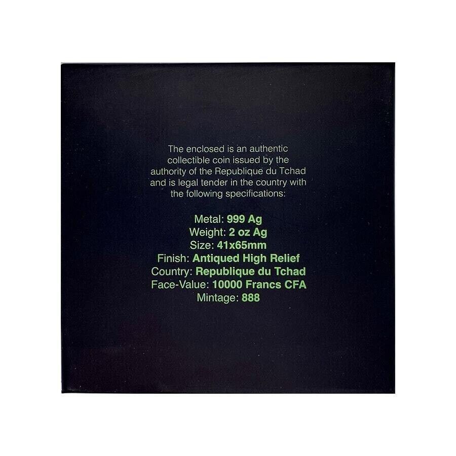 2 Oz Silver Coin 2023 Chad 5000 Francs CFA Black Mamba Figure Eight Snake Shaped