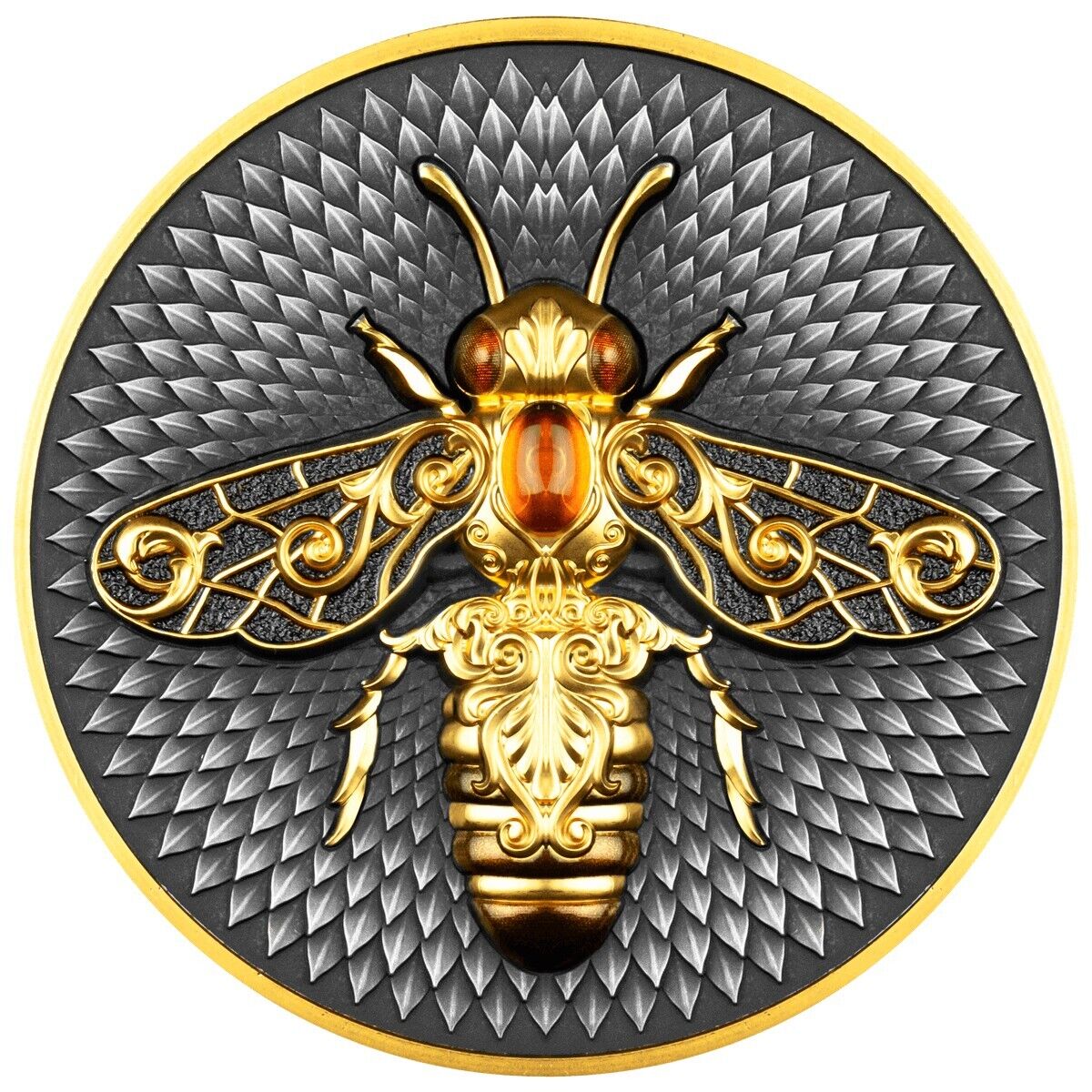 2 Oz Silver Coin 2023 Niue $5 Digitally Printed with Amber Insert Nature Bee-classypw.com-1