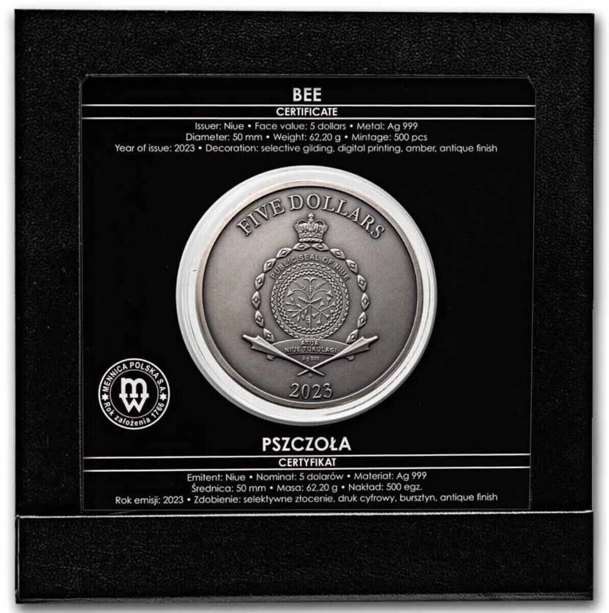 2 Oz Silver Coin 2023 Niue $5 Digitally Printed with Amber Insert Nature Bee-classypw.com-5