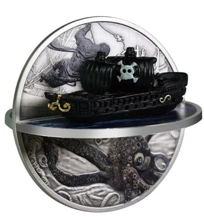 2 Oz Silver Coin 2023 Niue $5 Pirate Ship 3D Antiqued Shaped Coin 333 Mintage-classypw.com-1
