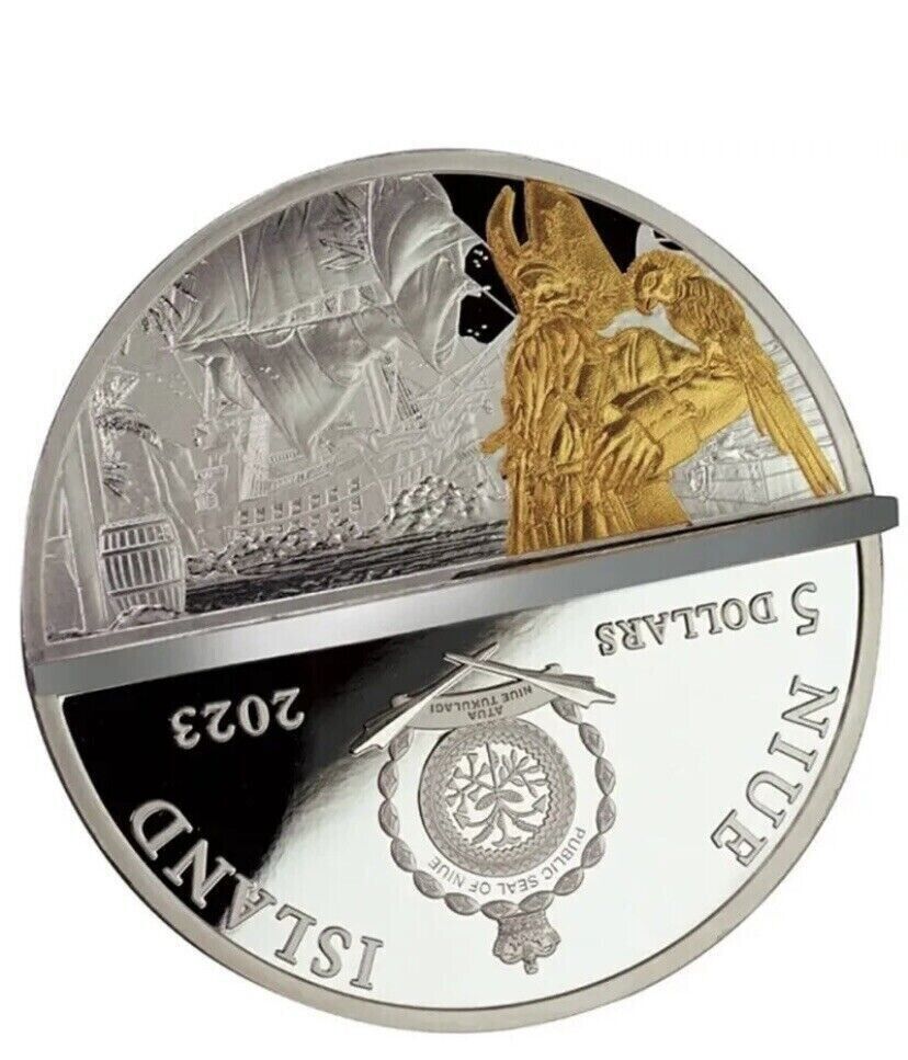 2 Oz Silver Coin 2023 Niue $5 Pirate Ship 3D Antiqued Shaped Coin 333 Mintage-classypw.com-2