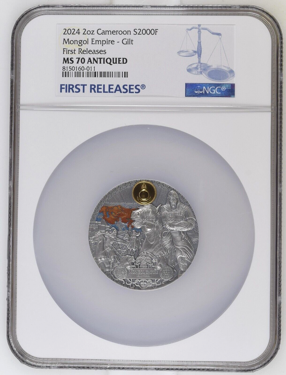 2 Oz Silver Coin 2024 Cameroon Mongol Empire NGC MS 70